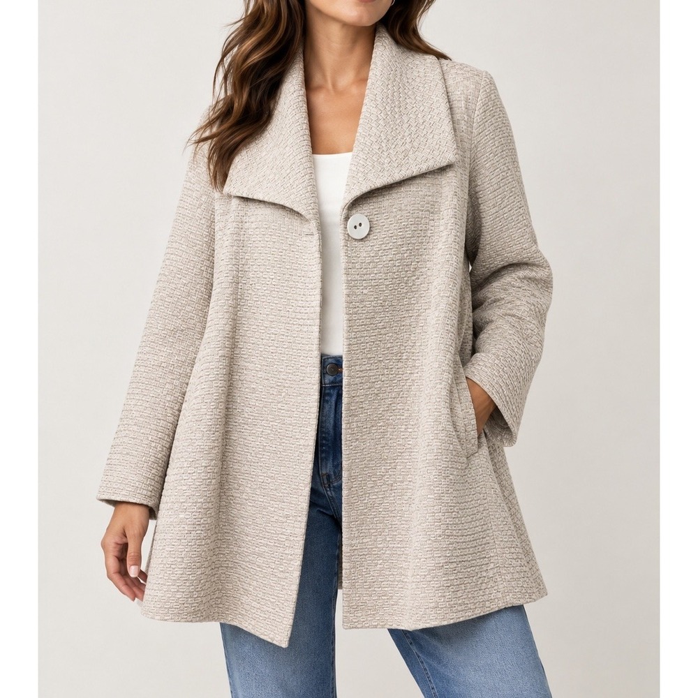 Eileen Fisher XL Cream Textured Italian Fabric Swing Coat Jacket